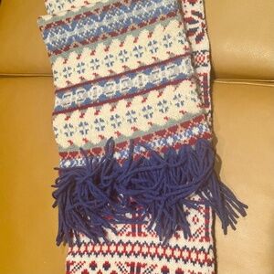 J.Crew: Drakes made in London Brand New NWT Wool Scarf  Red/Wht wBlu Fringes